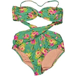 J. Crew Crisscross cutout‎ bandeau one-piece in rose garden 20 NWT